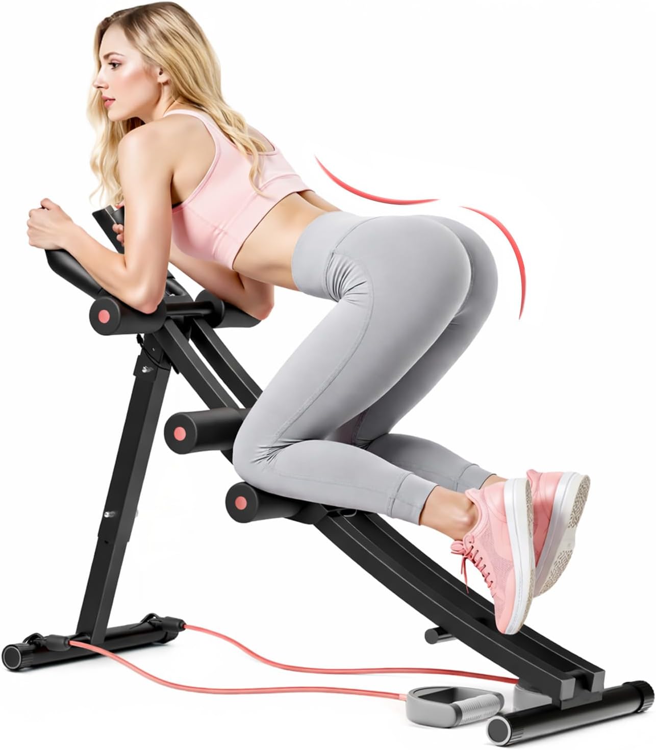 Ab Machine, AB Workout Equipment, Adjustable Height Waist Trainer, Foldable Home Gym Equipment with 4 Adjustable Resistance Levels and Resistance Bands