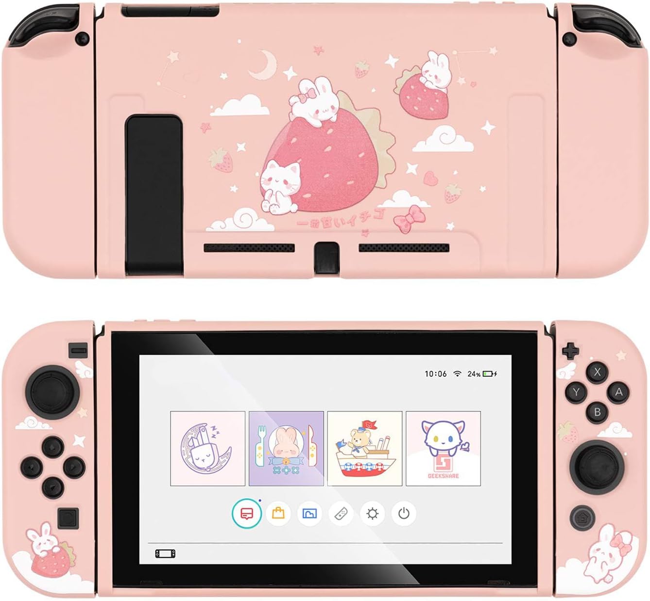 GeekShare Protective Case for Switch, Soft TPU Slim Case Cover Compatible with Nintendo Switch Console and Joy Con (Strawberry Bunny)