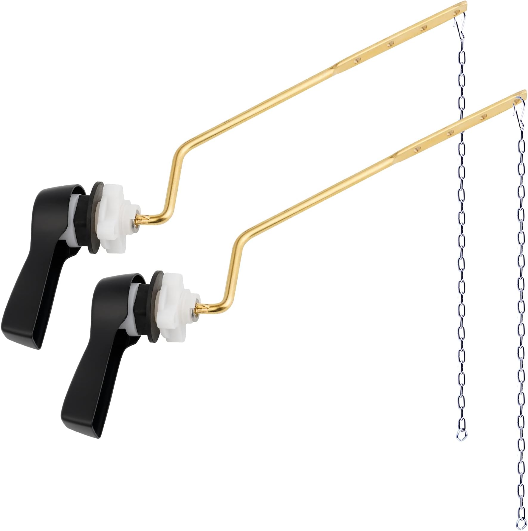 2 Pack Universal Side Mount Toilet Handle Angle-Mount Adjustable Tank Flush Lever Replacement Handle with 2 Pieces Stainless Steel Flapper Chains for Most Side Mount Toilets-Matte Black