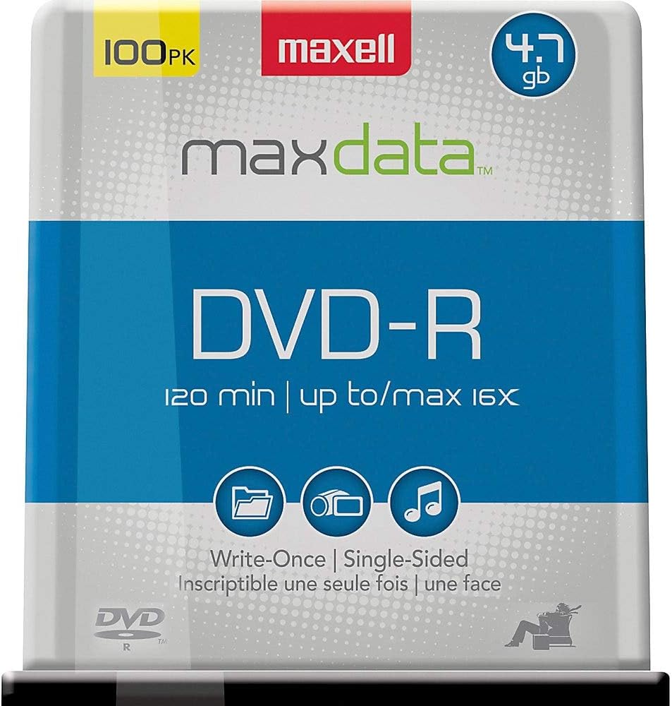 Maxell DVD-R Recordable Disc, 4.7 GB, 16x, Spindle, Gold, 100/Pack