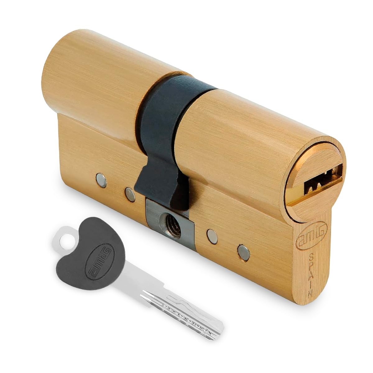 Amig - Cilindro de seguridad - Cerradura para puertas - Antiganzúa y Antibumping - Bombín Antiextracción y Antirotura - Incluye 5 llaves - Dorado mate - Medidas: 70 (30-​40) mm