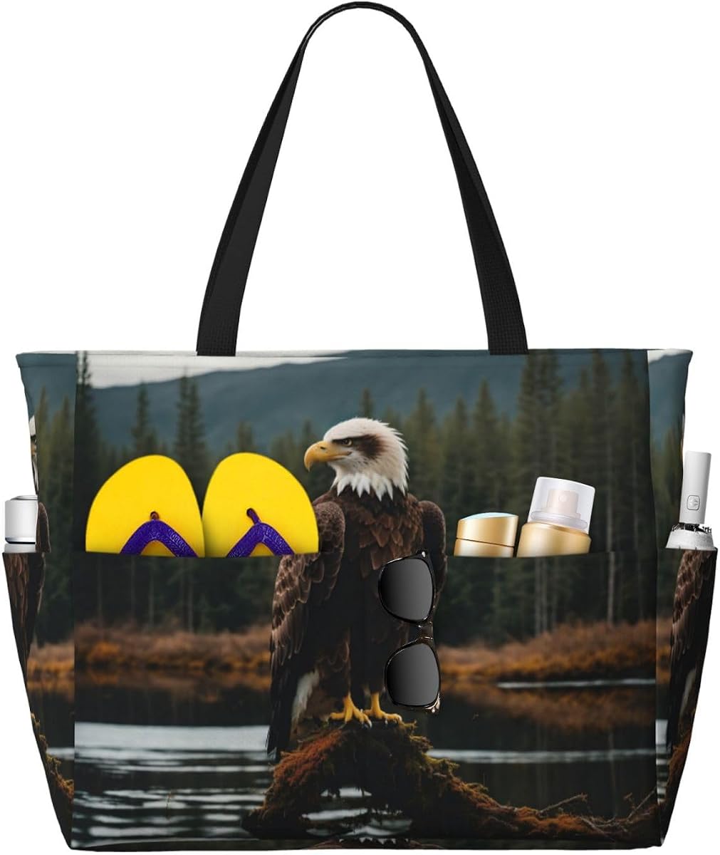 Bolsa de viaje de playa grande y versátil con estampado de águila voladora,Bolsa de transporte de playa antiarena para diversas necesidades
