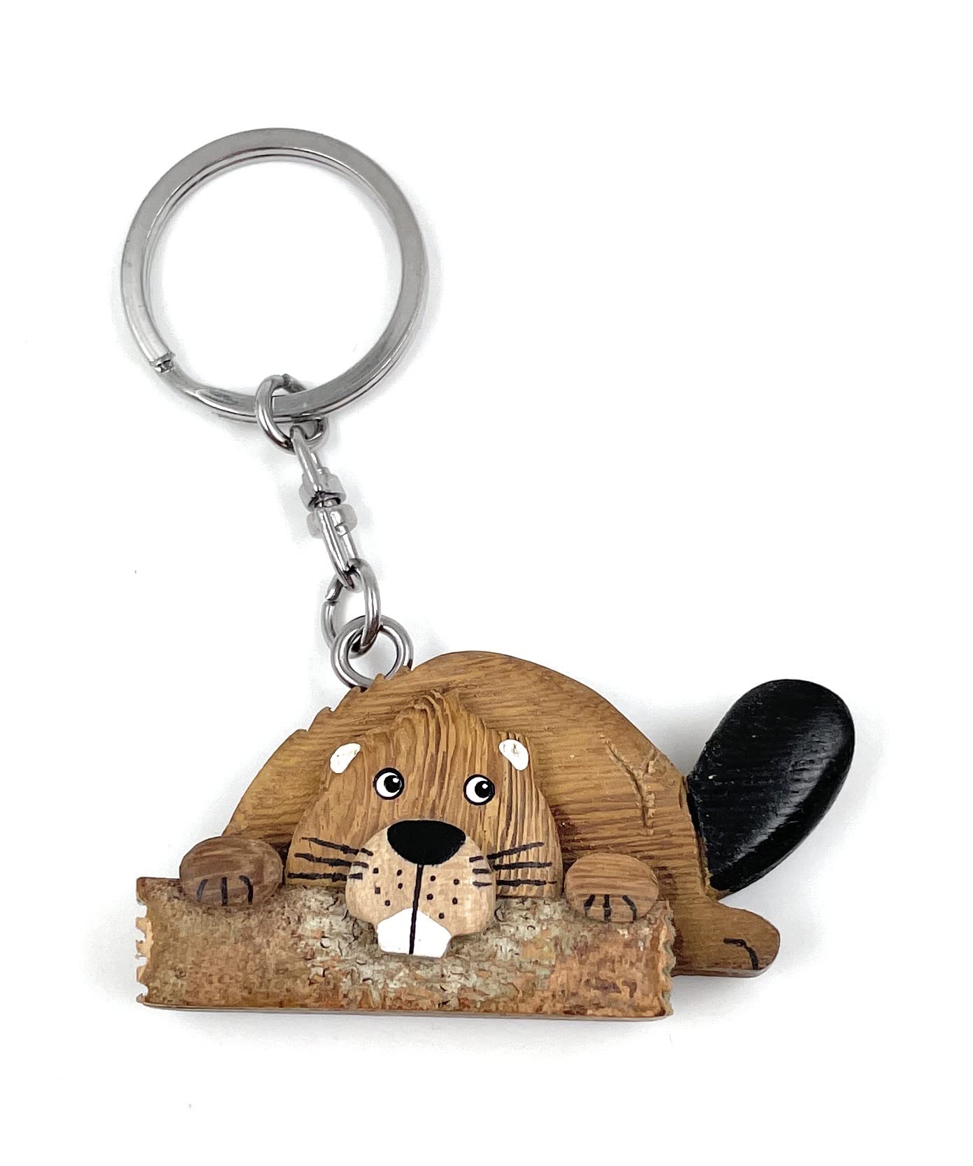 Onwomania Men's Brown - Flannelette Wood Nibble - Handmade Wooden Key Ring, E.g. For The Best Friend, Best Friend, Mum - For Wo And Children