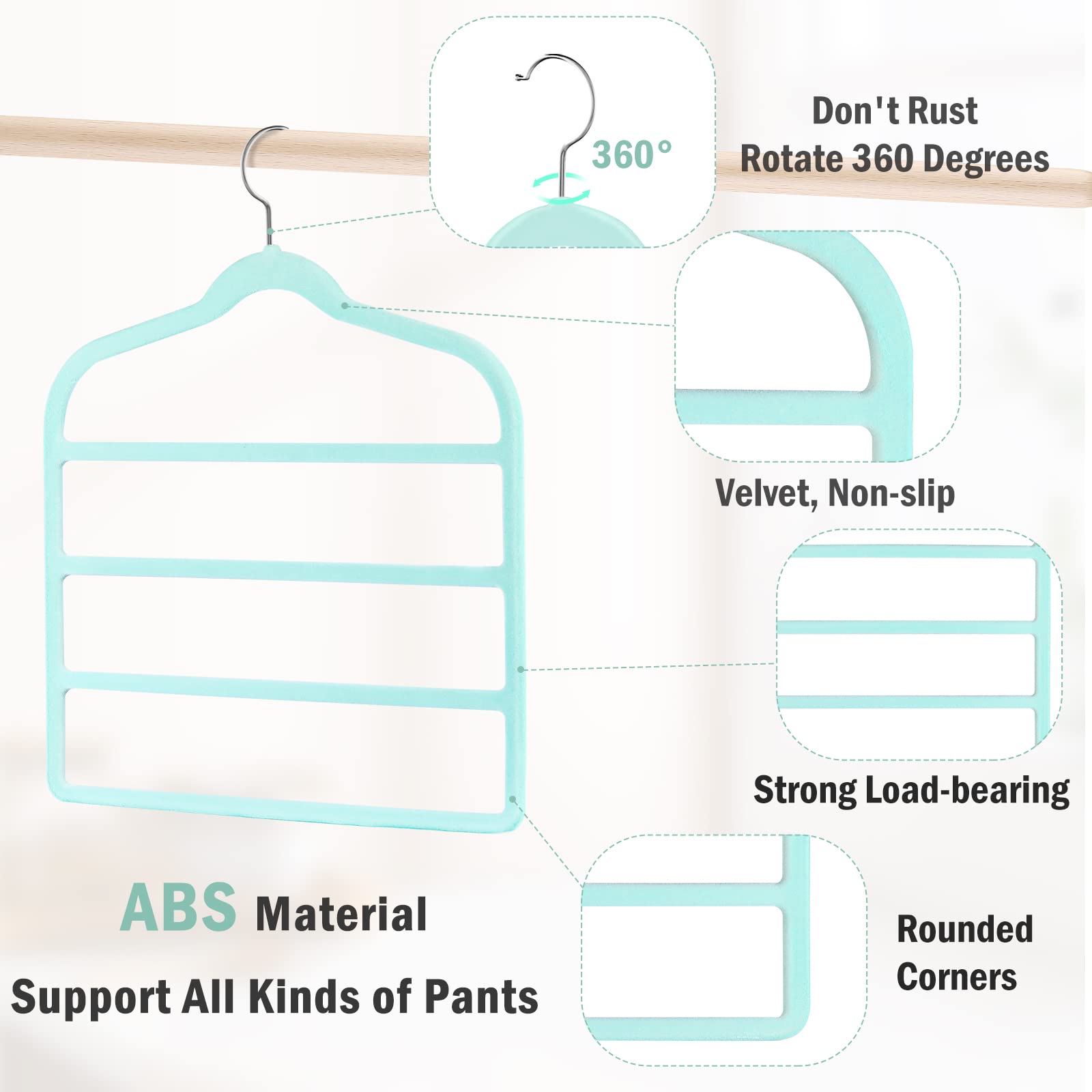 Percha de terciopelo para pantalones de ahorro de espacio antideslizante Percha (3)