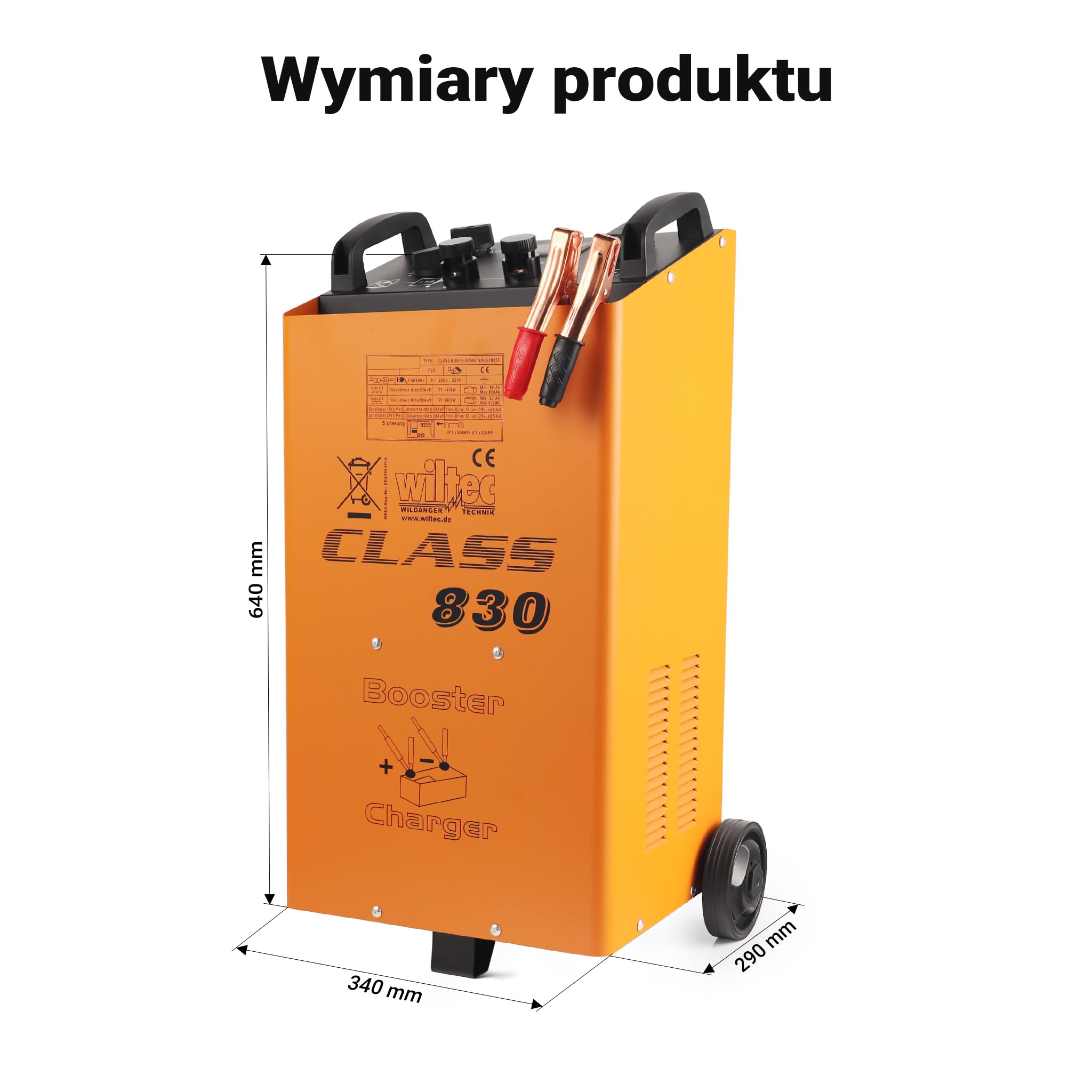 Wiltec Prostownik samochodowy z rozruchem 12/24 V, przenośna ładowarka do baterii akumulatora z timerem i zaciskami
