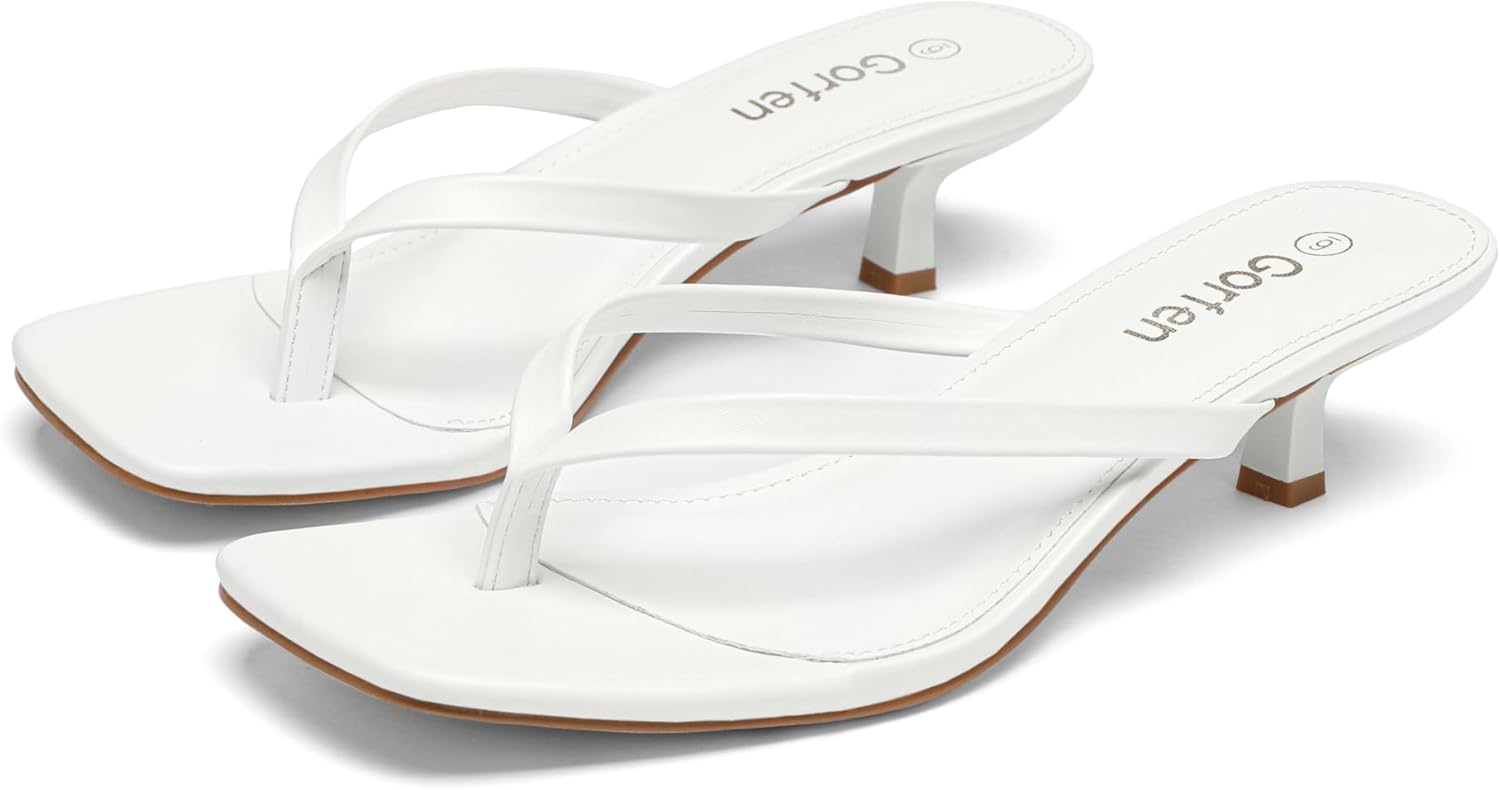 Women's Kitten Heel Sandals Square Toe Slip on Flip Flop Heels 2 Inch Thong Sandals Party Dress Heeled Sandals - Image 4