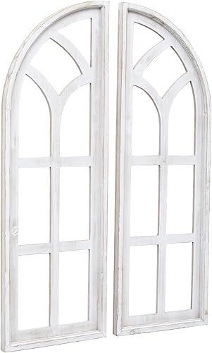 Miniatura 3 de SwallowLiving Juego de 2 marcos de ventana con arco de catedral para decoración de pared, arte de pared de madera rústica grande de 36 pulgadas
