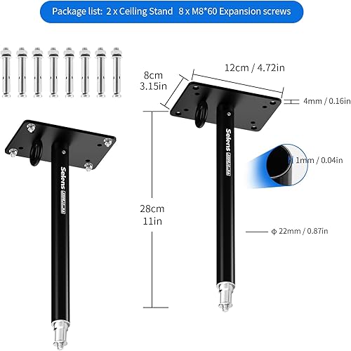 Miniatura 6 de Selens Paquete de 2 soportes de techo para cámara, soporte de pared de 11 pulgadas con adaptador universal de 14 pulgadas para luz de video, luz de