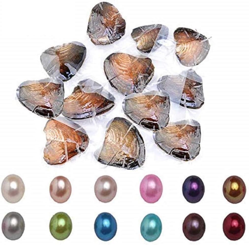 Gomech 12PC Oyster Pearls with Freshwater Cultured Pearls Inside(7-8mm) Mixed Colors for Neckless with Pendant in Jewelry Pouch Kit (12pc)
