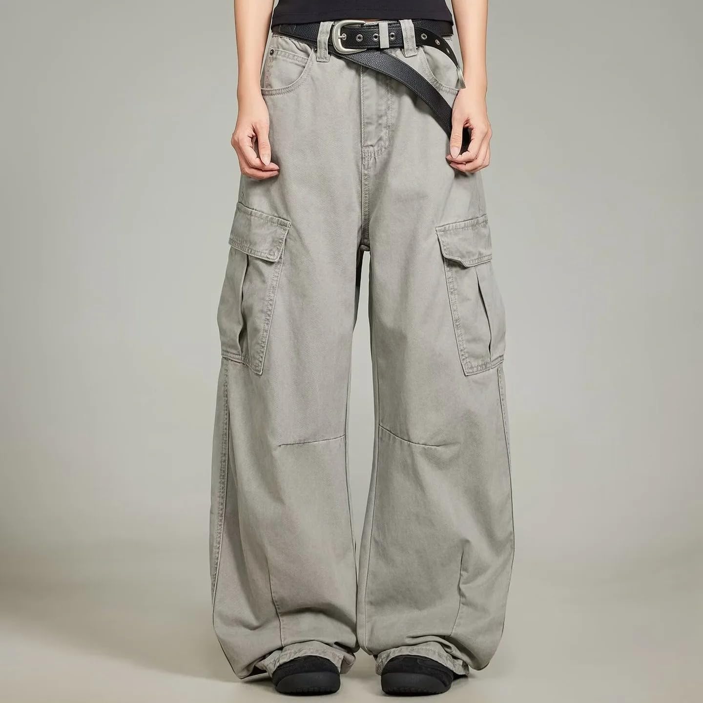 Women's Retro Multi Pocket Wide Leg Pants Casual Trousers Workwear Long Pants for Women