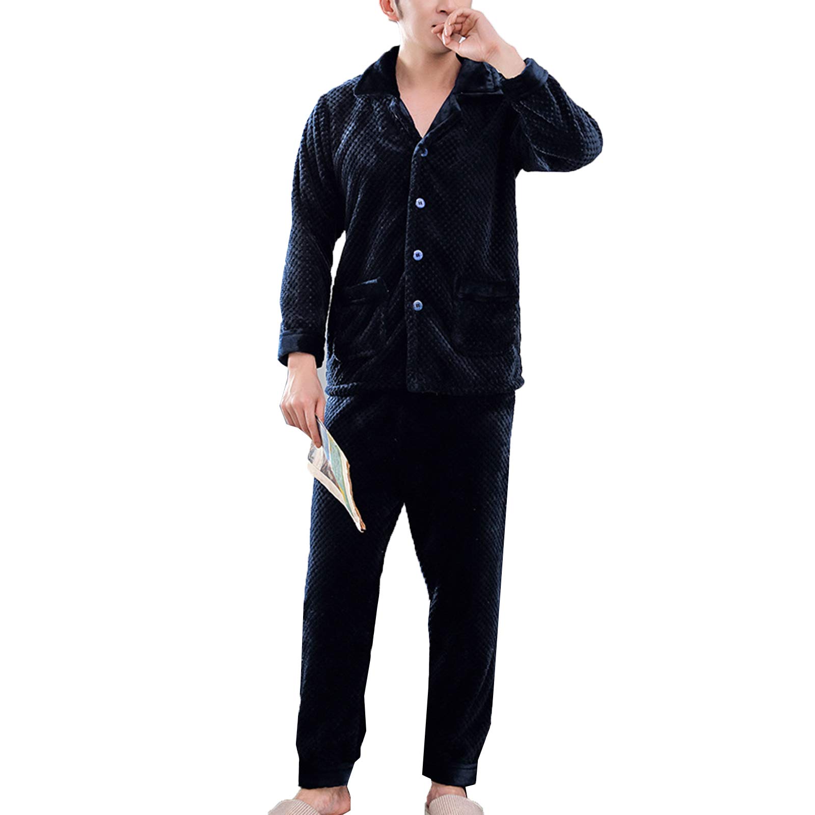 Vêtements de nuit boutonnés homme en polaire douce pour peau sensible 2XL