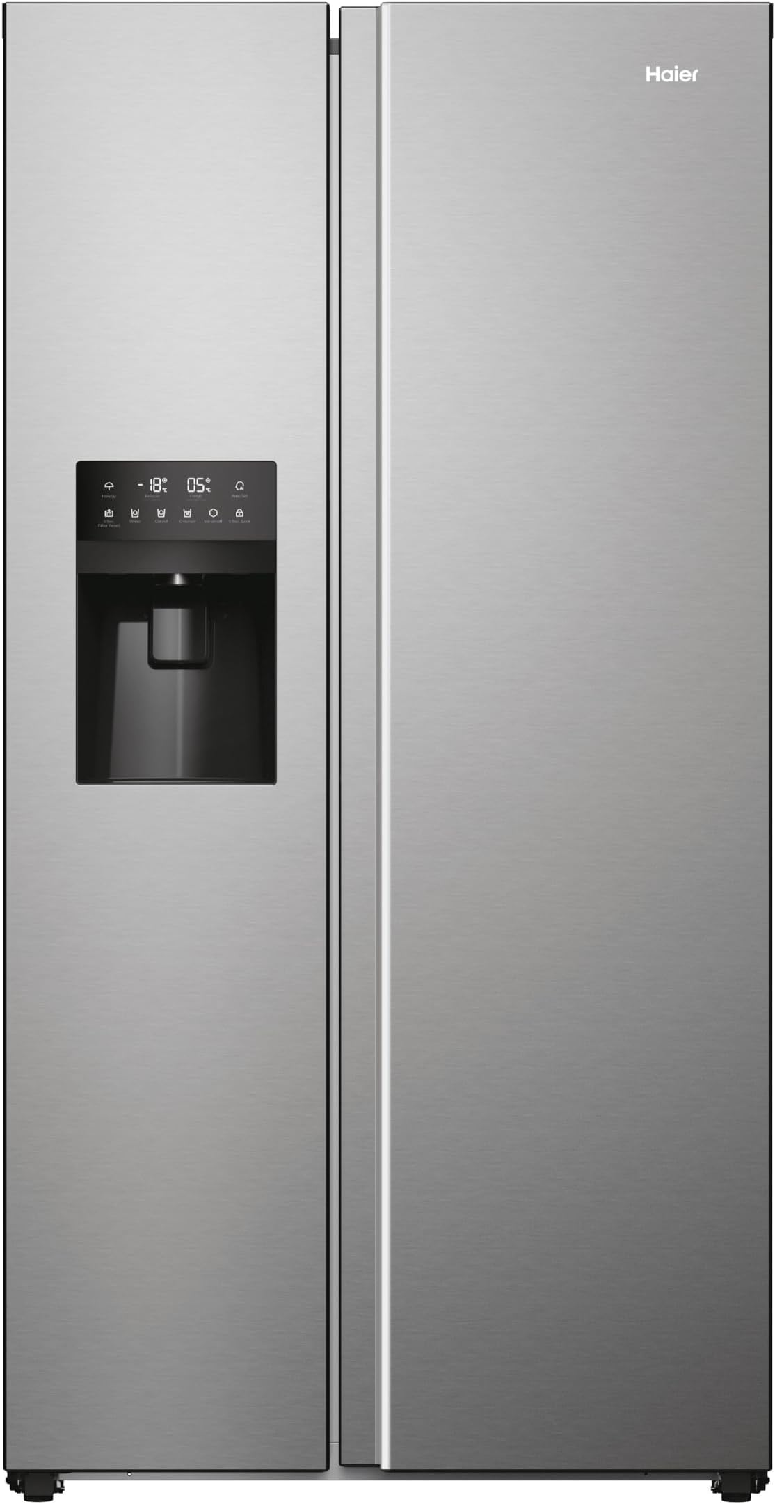 Haier SBS 90 Series 5 Freestanding American Fridge Freezer with Water & Ice Dispenser, Side by Side, Total No Frost, D Class, 511L Total Capacity, Quiet, Platinum Inox, 91x66x177.5 cm - HSR5918DIMP