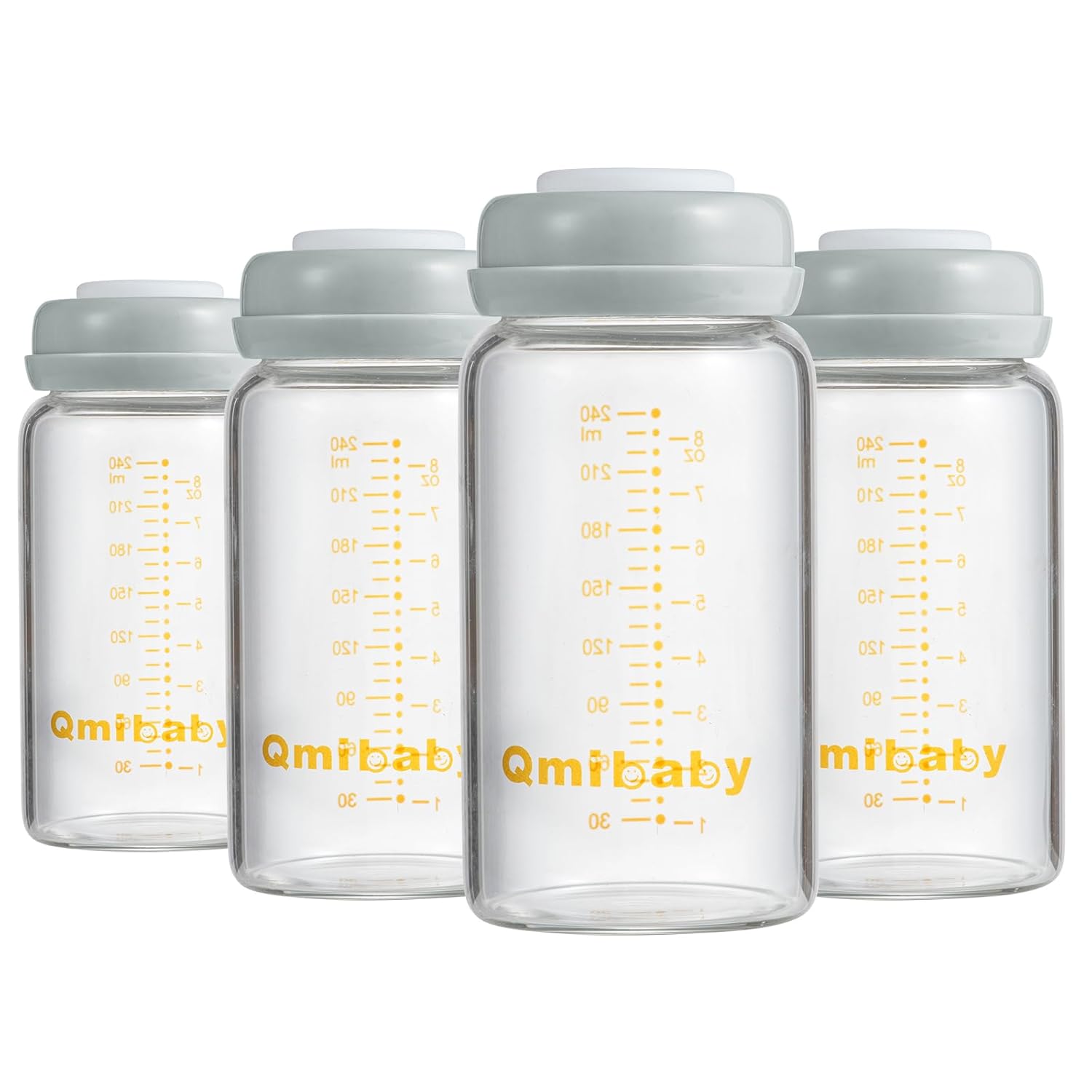 Breast Milk Storage Bottles 240ml 8oz BPA-Free Leak-Proof Baby Bottle for Breastmilk Storage Wide Neck Bottles with Screw Ring Sealing Disk Breastfeeding (Grey, 240ml-4Packs)