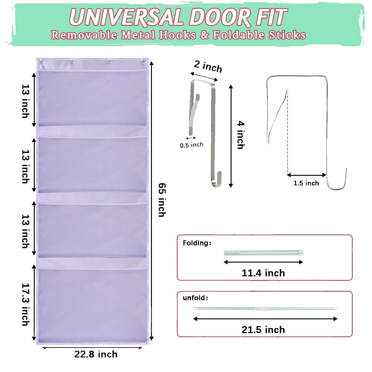 Stuffed Animal Storage, with 3 Large Pockets and 2 Medium Pockets, Over The Door Organizer Storage for Closet Baby, Plush Toy - Image 2