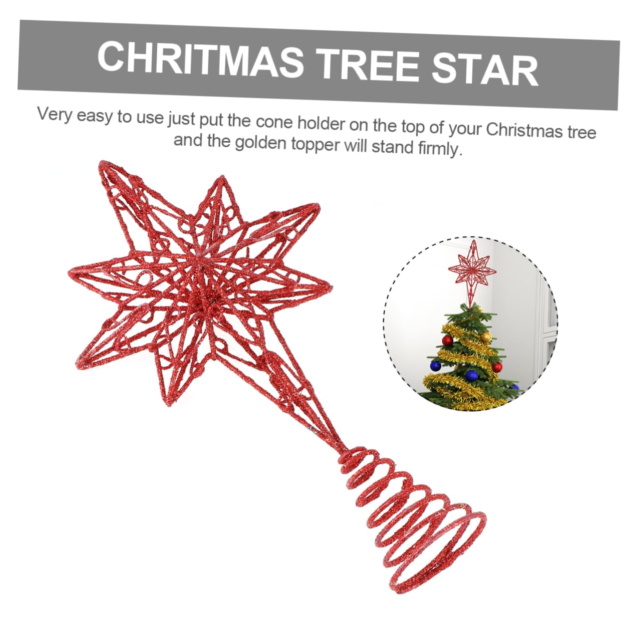 Zerodeko 3 Pièces Étoile de Noël octogonale en Haut du Sapin étoile de la des Arbres de noël Topper étoile de Sapin de noël Decoration Noel Decoration de Noel décor d'or Ornement Métal