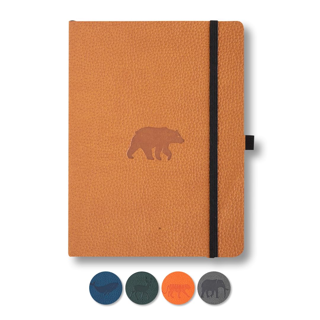 Dingbats* Wildlife Dotted Journal Notebook A5, Vegan Leather Soft Cover, Ideal for Work Travel, Writing, with Pocket
