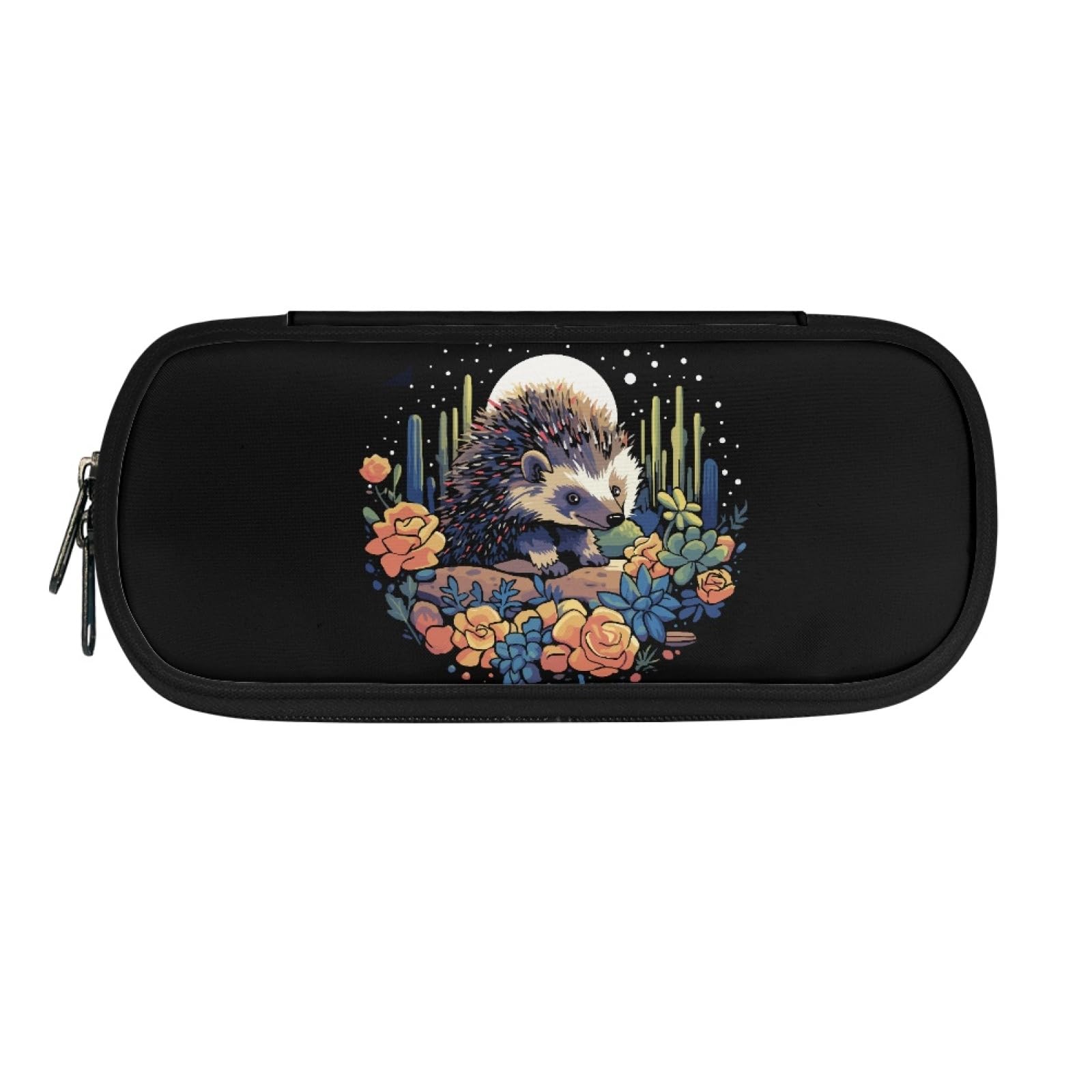 TOADDMOS Cartoon Hedgehog Print Pencil Bag Kids Teens Large Pouch Bag with 3 Compartments Pen Case Card Coin Holder for School Supplies — image 1