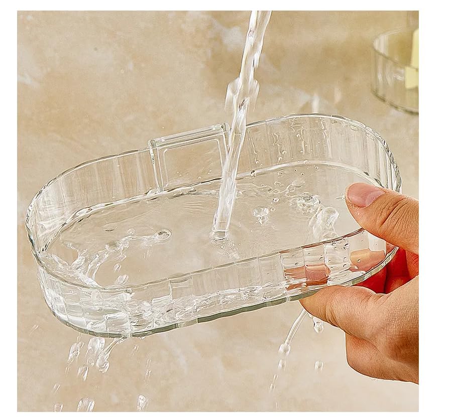 Image of Xmart India Self-Adhesive Soap Holder for Bathroom - Transparent Acrylic Soap Stand with Self-Draining Design, Drill-Free Soap Dish bathroom organiser without drill bathroom accessories set(Pack of 2)