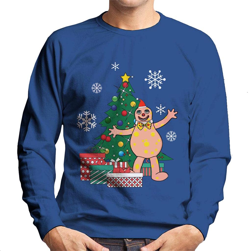 Cloud City 7 Men's Royal Blue Mr Blobby Around The Christmas Tree Sweatshirt