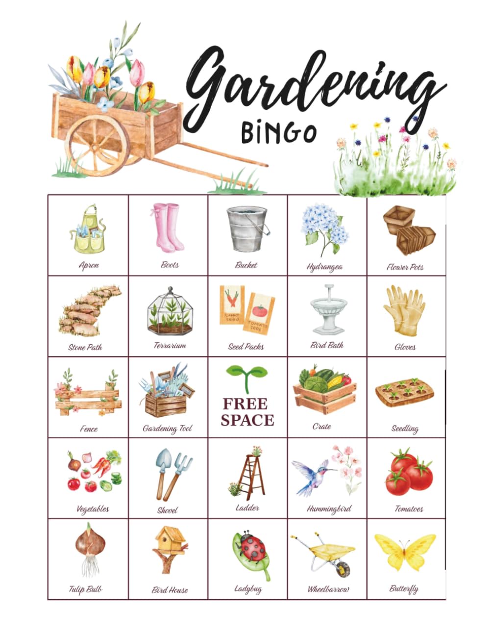Gardening Bingo: Game to celebrate your green thumb, senior citizen game, retiree brunch activity