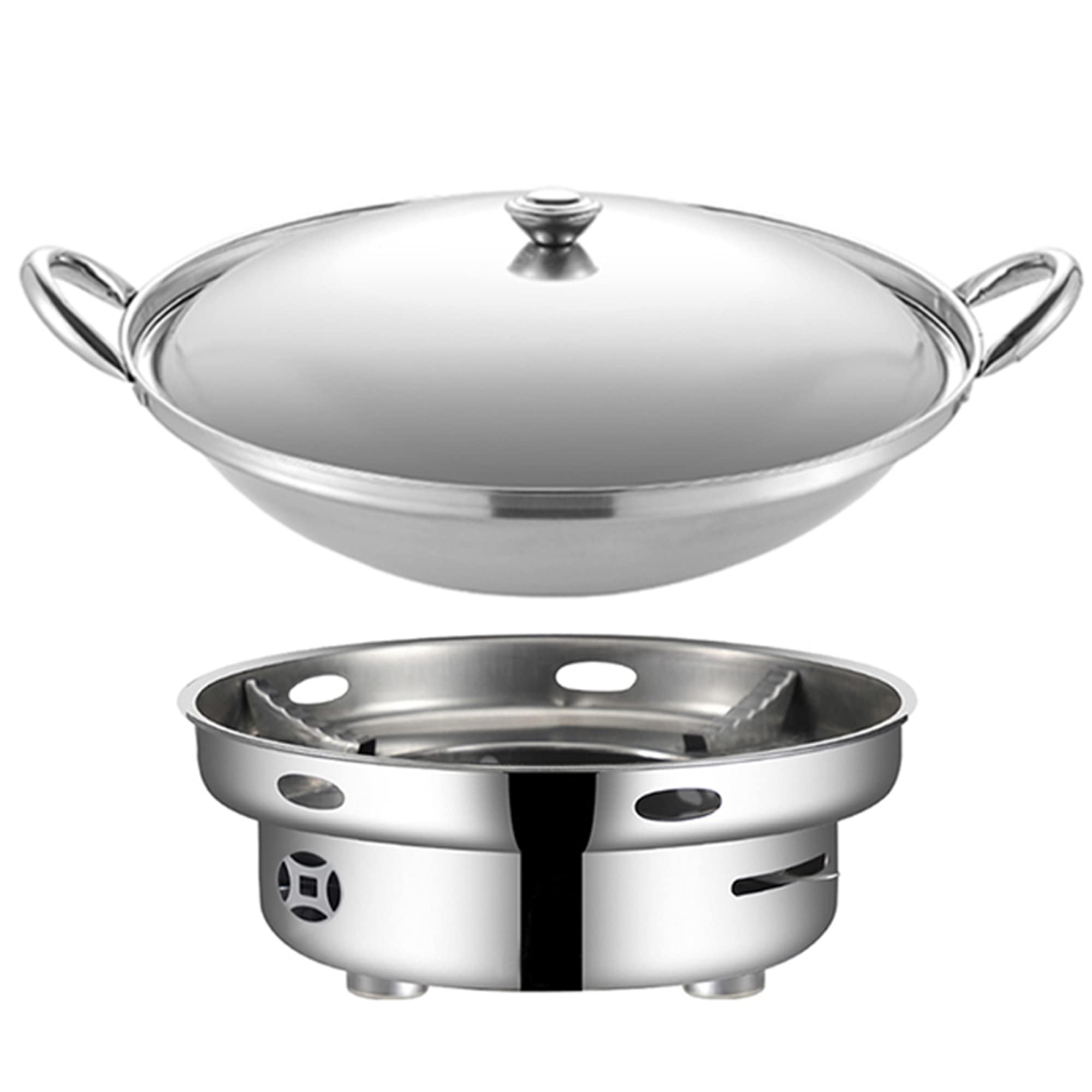 Plateau de chauffage rond en acier inoxydable au design raffiné pour grands repas