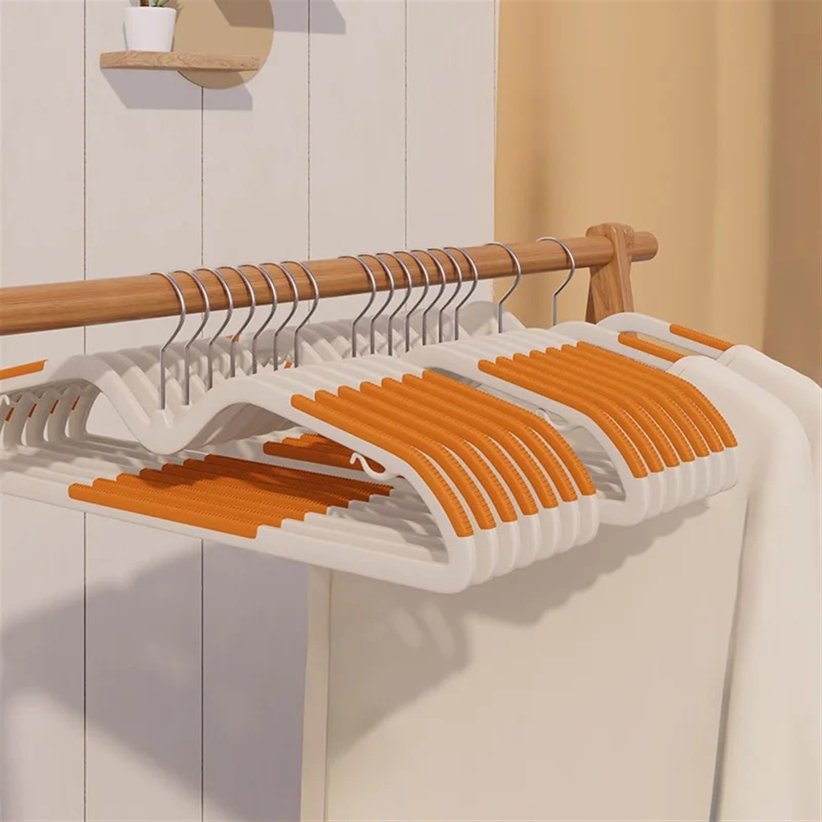 Appendiabiti a collo corto in plastica audace e senza cuciture da 10 pezzi, appendiabiti a doppio scopo asciutto e bagnato, appendiabiti, supporto(Orange)