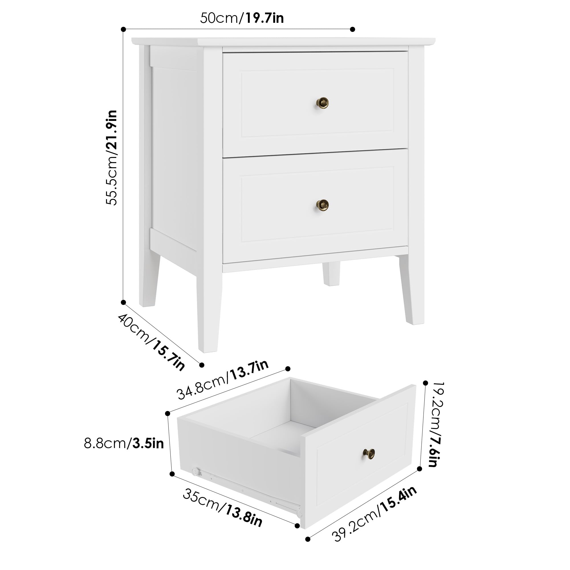 FOREHILL Set di 3 Mobili per Camera da Letto, Set di Cassettiera e Comodino | Como Camera da Letto,Cassettiera a 5 Cassetti e Set di 2 Comodini,per Riporre Oggetti in Camera da Letto, Soggiorno,Bianco