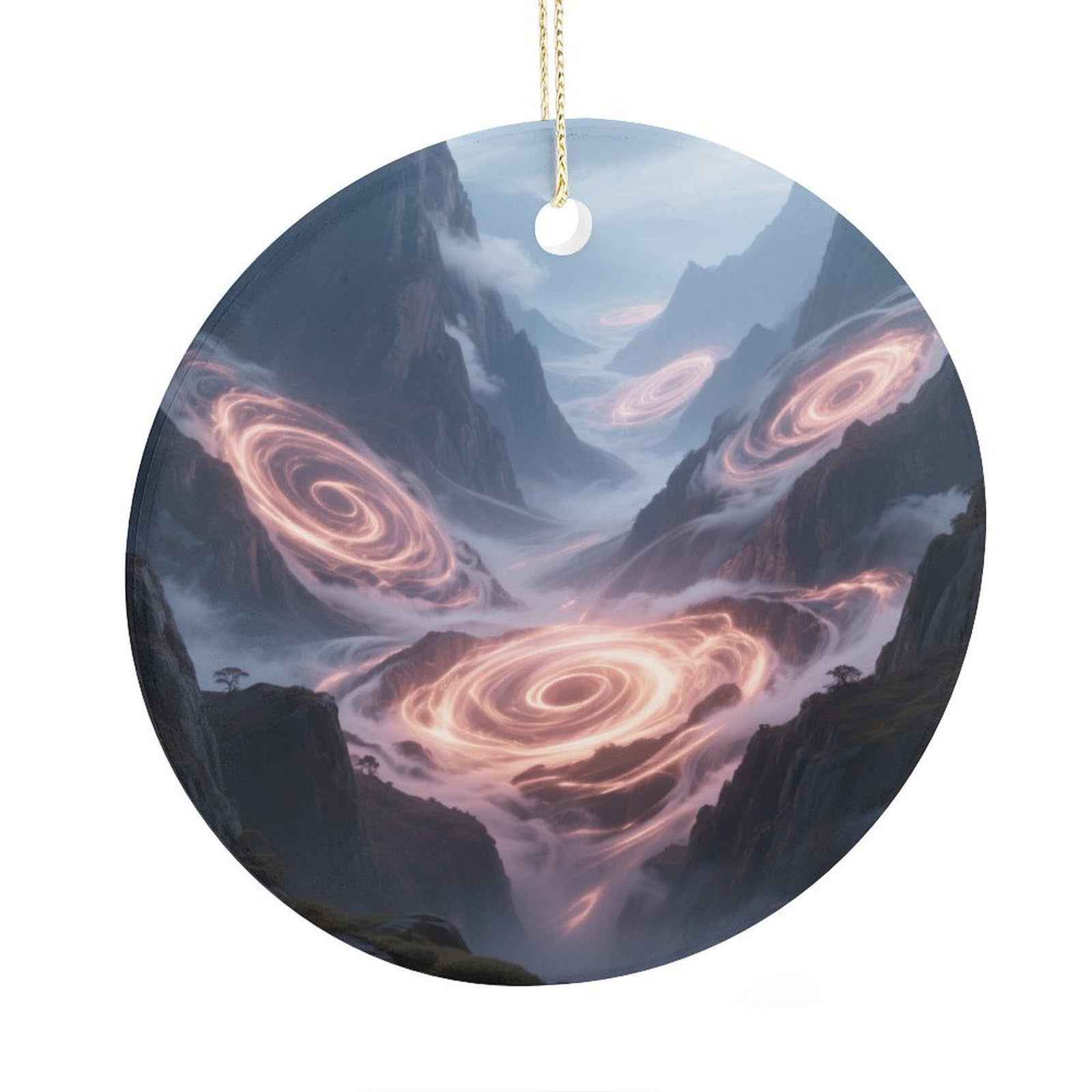 Fekiloot Style Mysterious Valley Christmas Ornaments 2.9 Inch Round Ceramic Ornament Keepsake Thank You Gifts For Office, Room, Home - Holiday Present Ideas