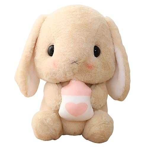 HOUPU Soft Toy - Sitting Lop Eared Rabbit, Easter White Rabbit Stuffed Bunny Animal with Carrot Soft Lovely Realistic Long-Eared Standing Pink Plush Toys (Brown-Milk Bottle,29.5in/75cm) - Brown-milk Bottle - 29.5in/75cm