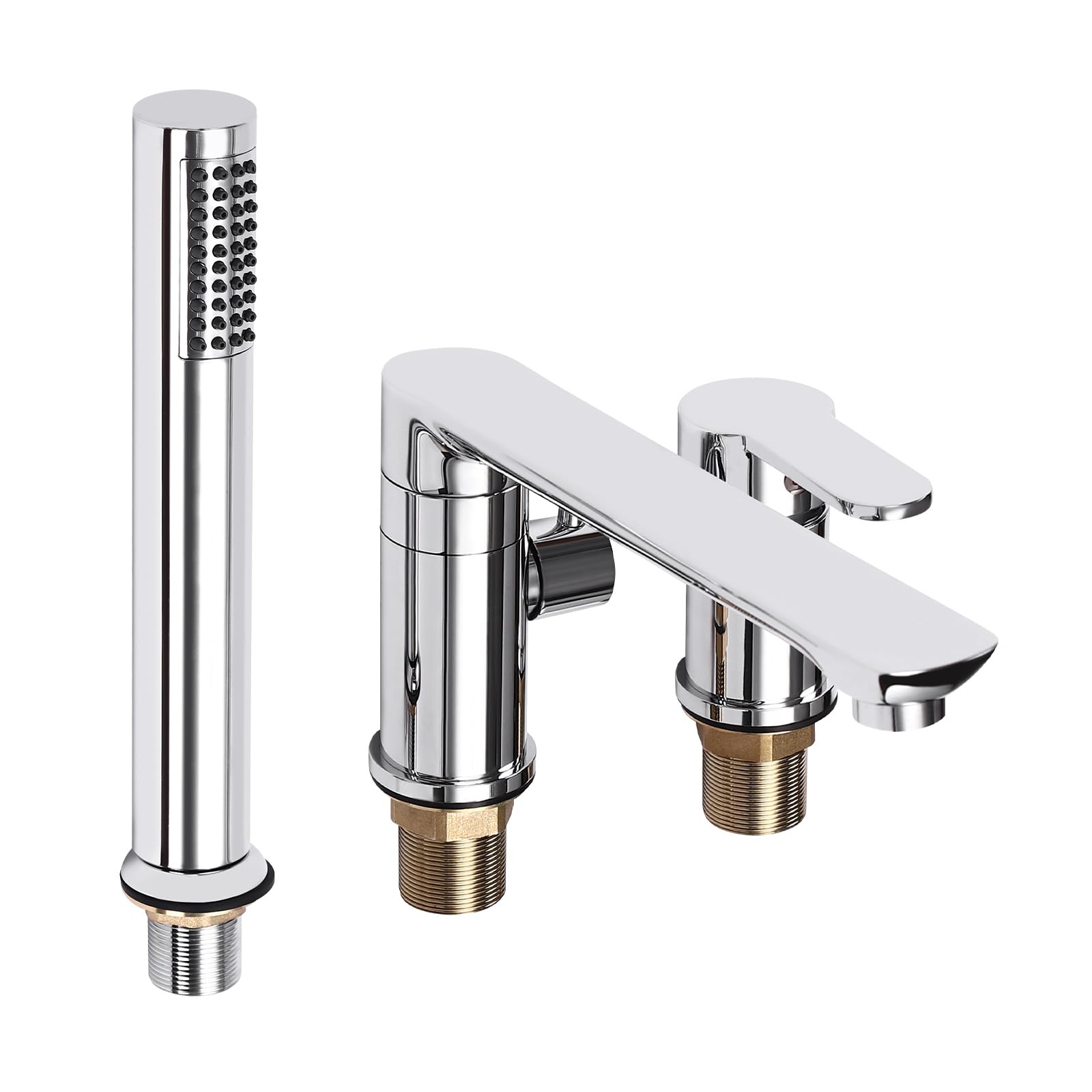 Rubinetto per vasca da bagno a 3 fori con maniglia singola, rubinetteria da bordo vasca con doccetta estraibile e ugello di uscita dell'acqua girevole a 360°, set di rubinetteria per bordo vasca da
