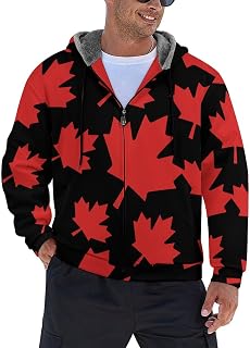 Canada Flag Maple Men's Hoodie Fleece Lining Zippered Sweatshirt Sweater Jacket Coat