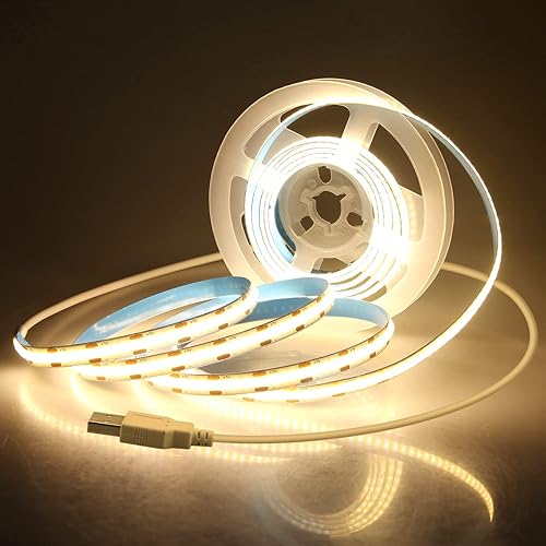 Aclorol COB - Tira de luces LED para TV de 5 V alimentada por USB color blanco cálido 656 pies 320 ledsM COB tira de luz flexible de TV