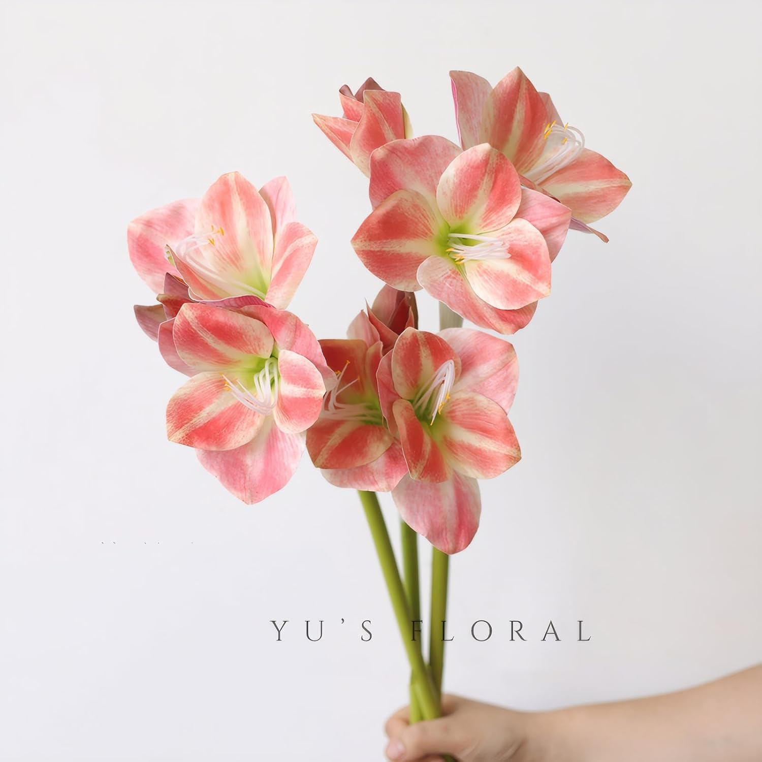 21.5" Artificial Amaryllis Flowers 3pcs Pink Fake Silk Flowers Faux Belladonna Lily for Home Office Hotel Decoration Wedding Centerpiece Bouquet(3pcs,Pink) - Image 2
