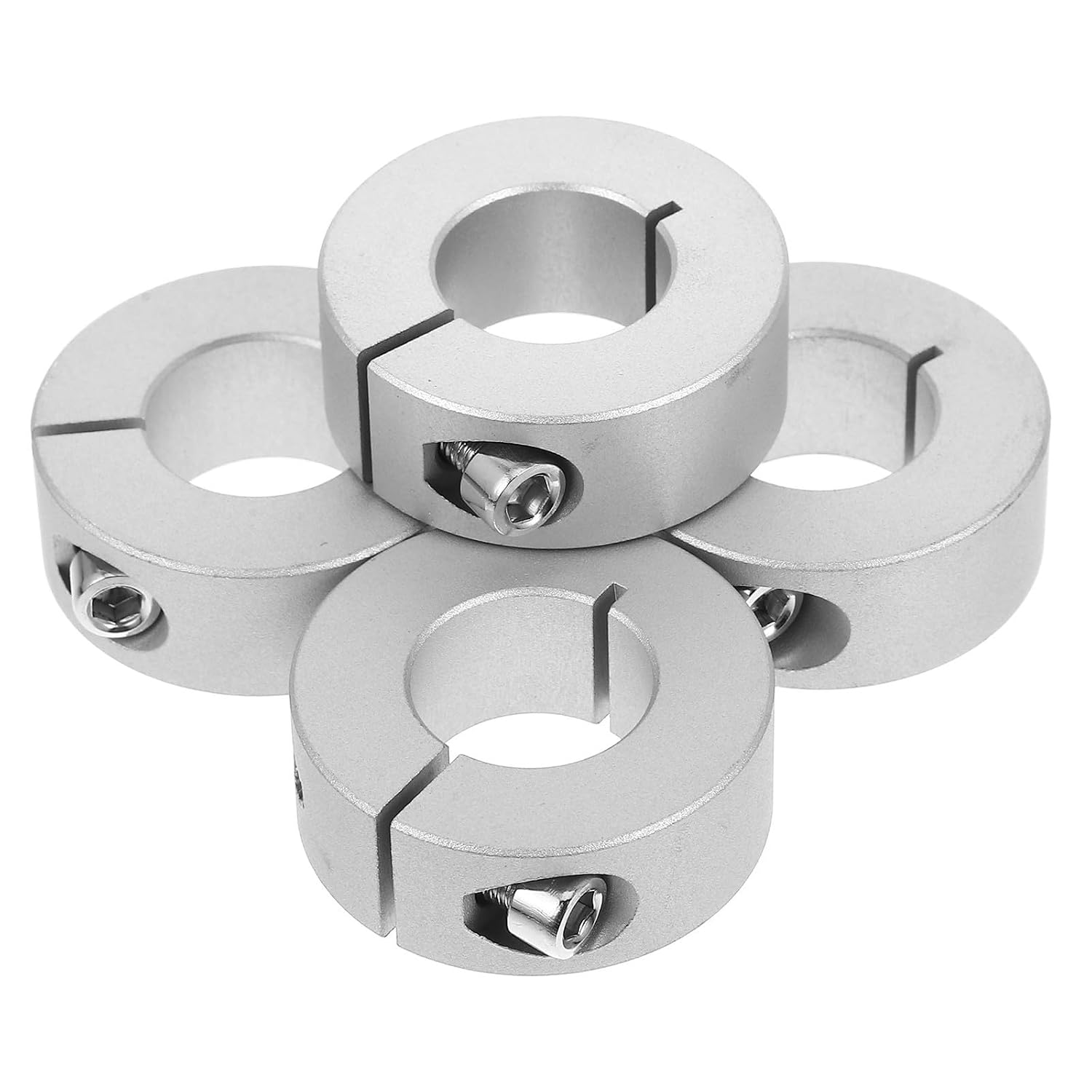 4pcs Aluminum Alloy Shaft Collars Clamp-on Locking Rings for Shaft and Bearing Easy Adjustment Replacement Automotive Silver