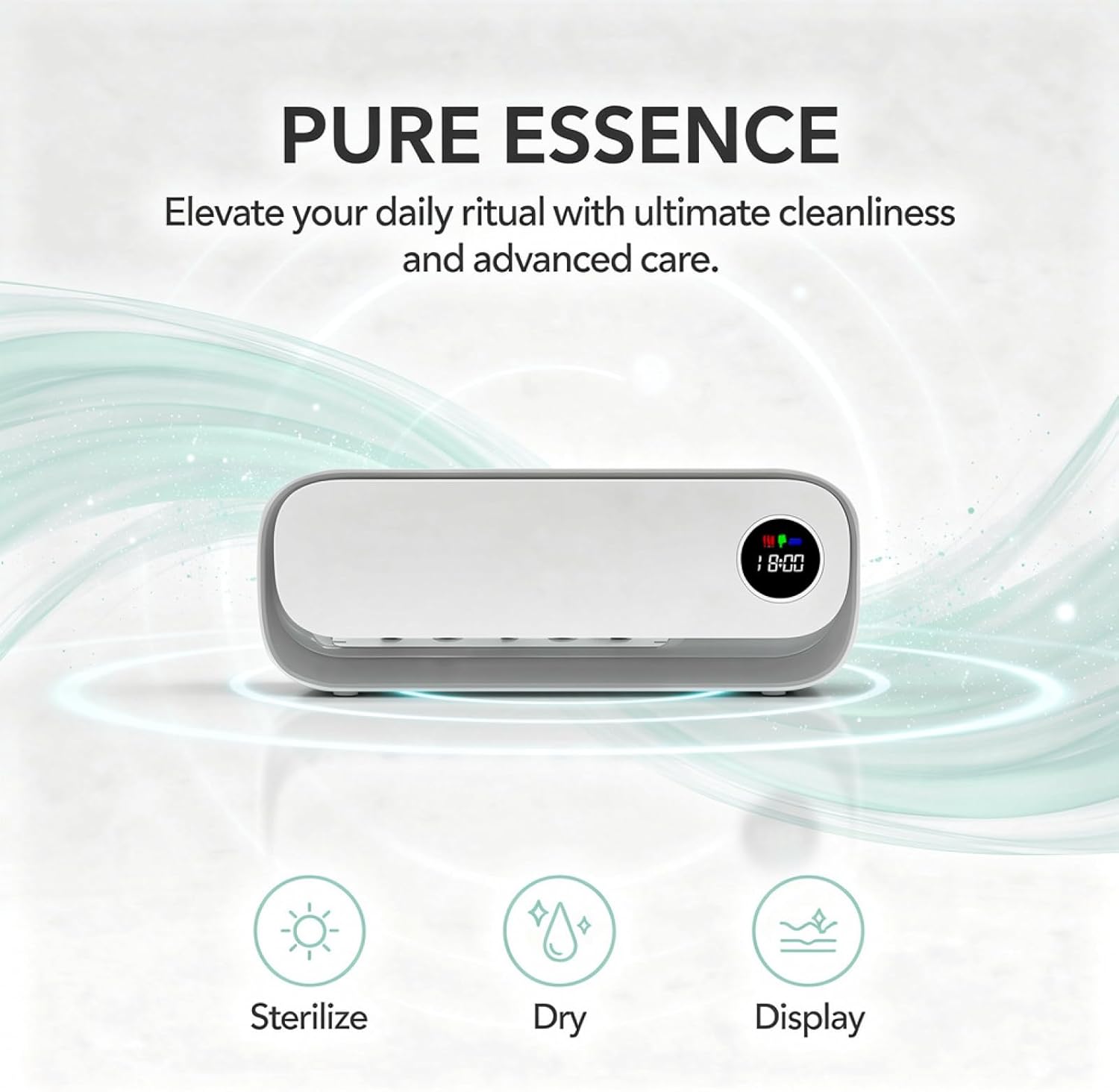 Toothbrush Cleaner Plus, Wall Mounted with Timer, Clock Display, 120S Purification, Cordless Rechargeable Holder for 3-4 Brushes
