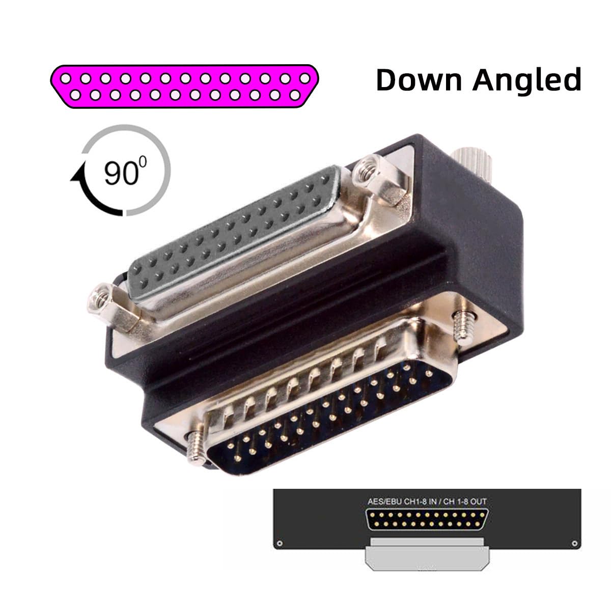 CY Adaptador DSUB Paralelo LPT AES/EBU DB25pin tuerca macho a hembra Tornillo adaptador de extensión DB macho acodado 90 grados hacia arriba
