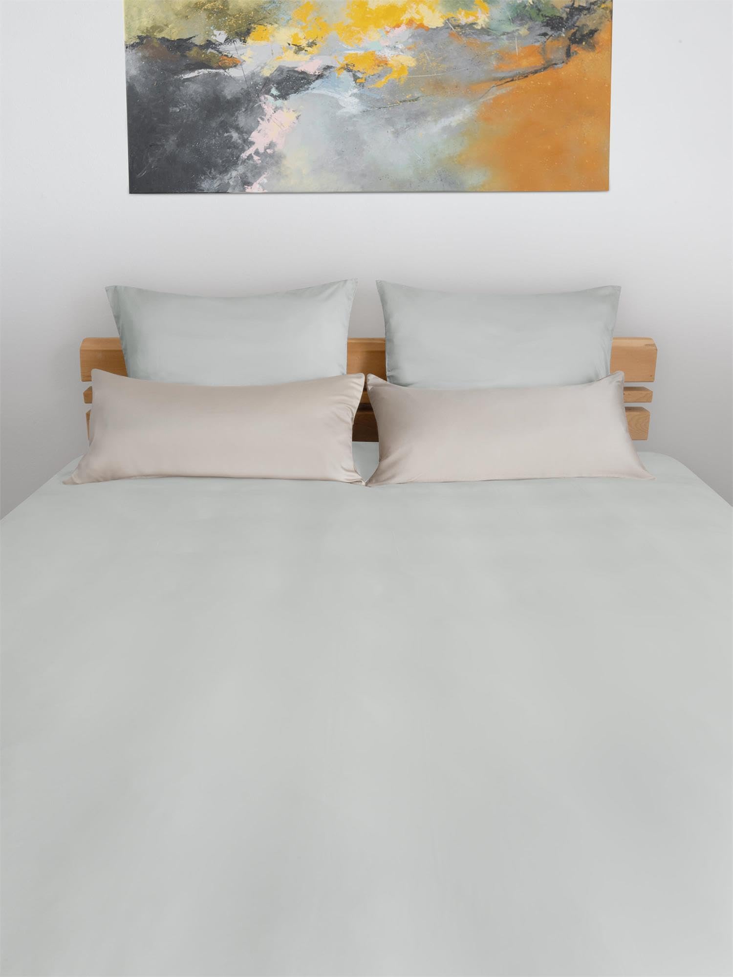 normani Bambus Bettwäsche Set aus weichem und hautfreundlichem Material – Bettbezug + Kissen mit Reißverschluss – Seiden-Touch gut für Haut und Haar Farbe Hellgrau Größe 135 x 200 + 80 x 80 cm