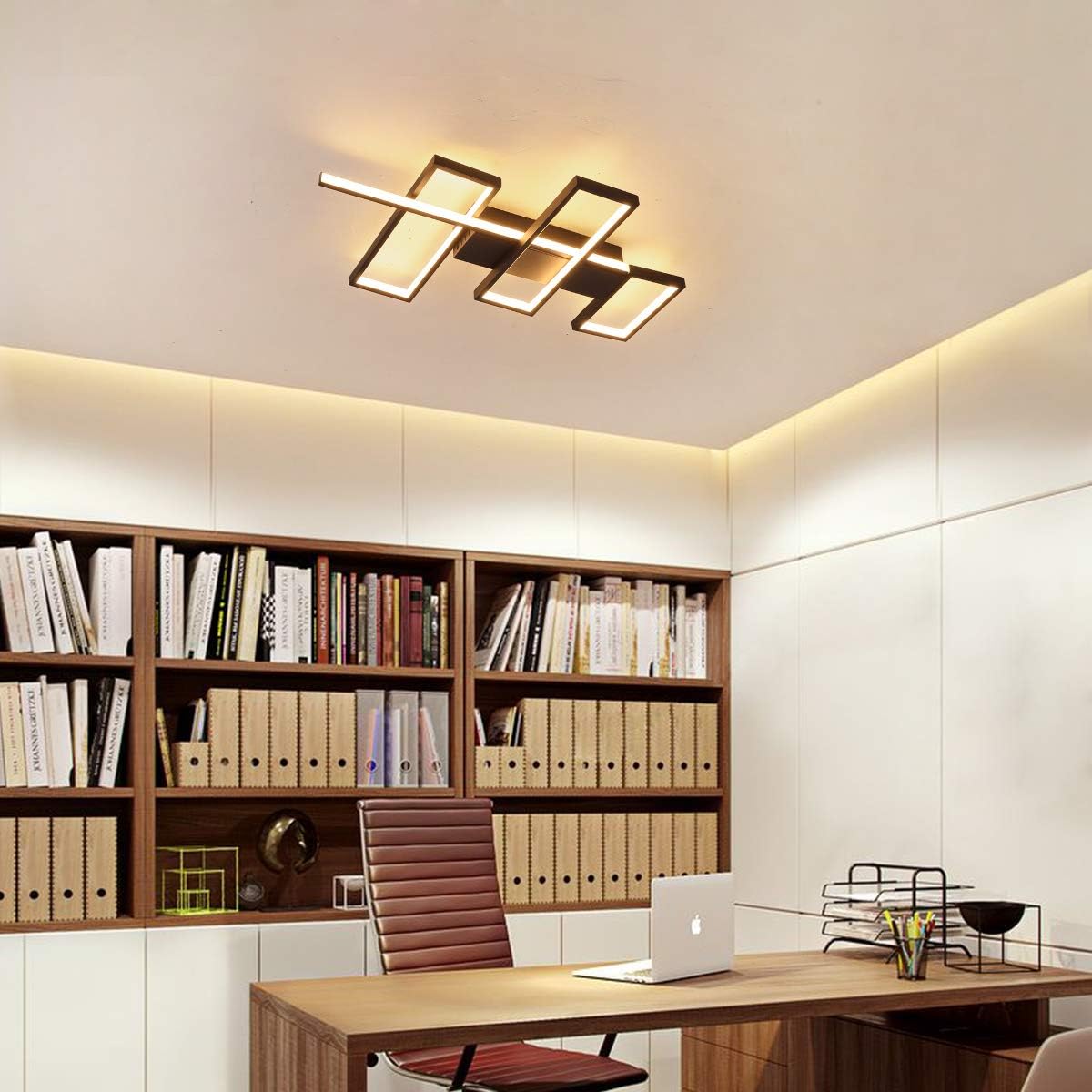 Free Shipping Over $50 Garwarm Geometric Ceiling Light, 43W Black Modern LED Flush Mount Ceiling Lamps, 3-Squares Acrylic Dimmable Ceiling Light Fixtures Chandeliers for Dining Living Room Study Kitchen