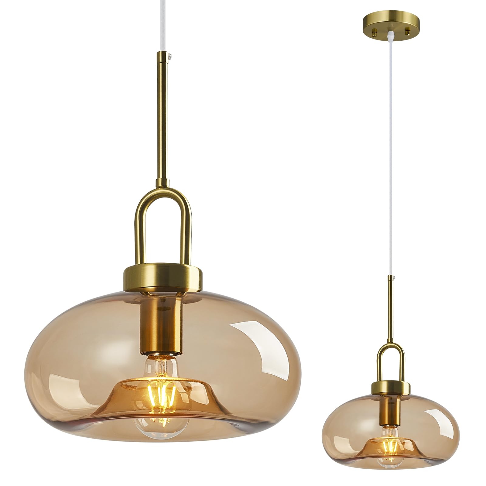 Photo 1 of LBSQJ Pendant Light, Brass Gold, 11.02" Glass Shade