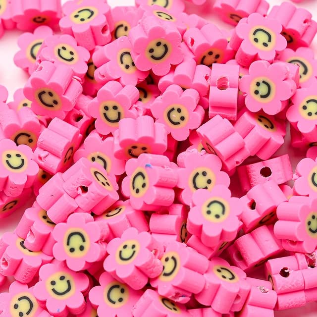 HBCPRM Sunflower Polymer Clay Beads For Jewelry Bracelet Necklace Loose Spacer Smiley Face Beads Diy Accessories-Pink