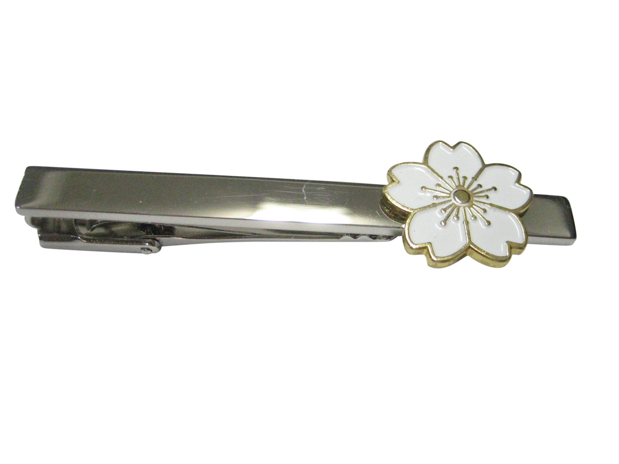 Kiola Designs White Cherry Blossom Flower Tie Clip