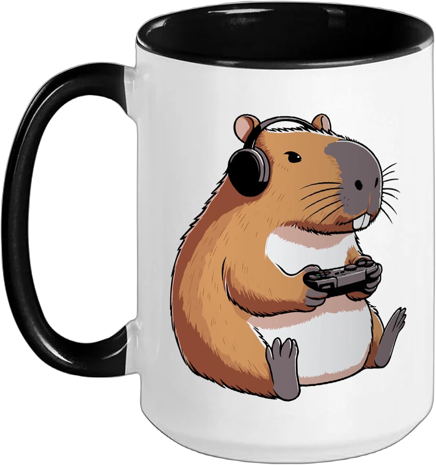 Capybara Gaming Funny Video Games Capybara Gamer Capybara Ceramic Mug, Black/White, 15oz