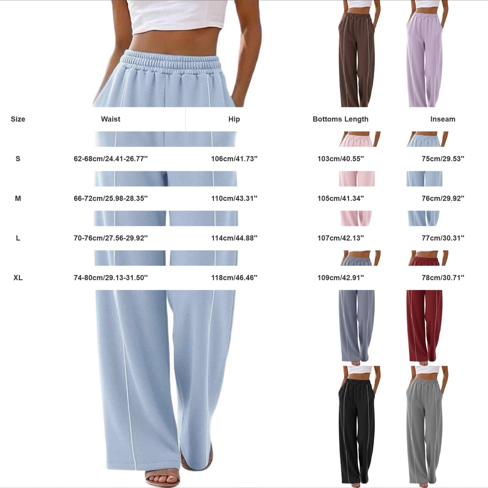 Generisch Pantalon d'été en coton à jambes larges pour femme - Pantalon d'été baggy avec taille élastique - Cordon de serrage et poches - Léger - Couleur unie - Décontracté - Pantalon de loisirs