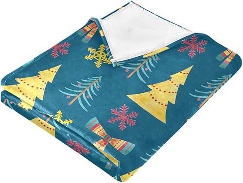 Miniatura 2 de Christmas Trees Bows Blue Flannel Blanket 50"x60" Ultra-Soft Fall Blanket for Picnic, Bedroom, Bed
