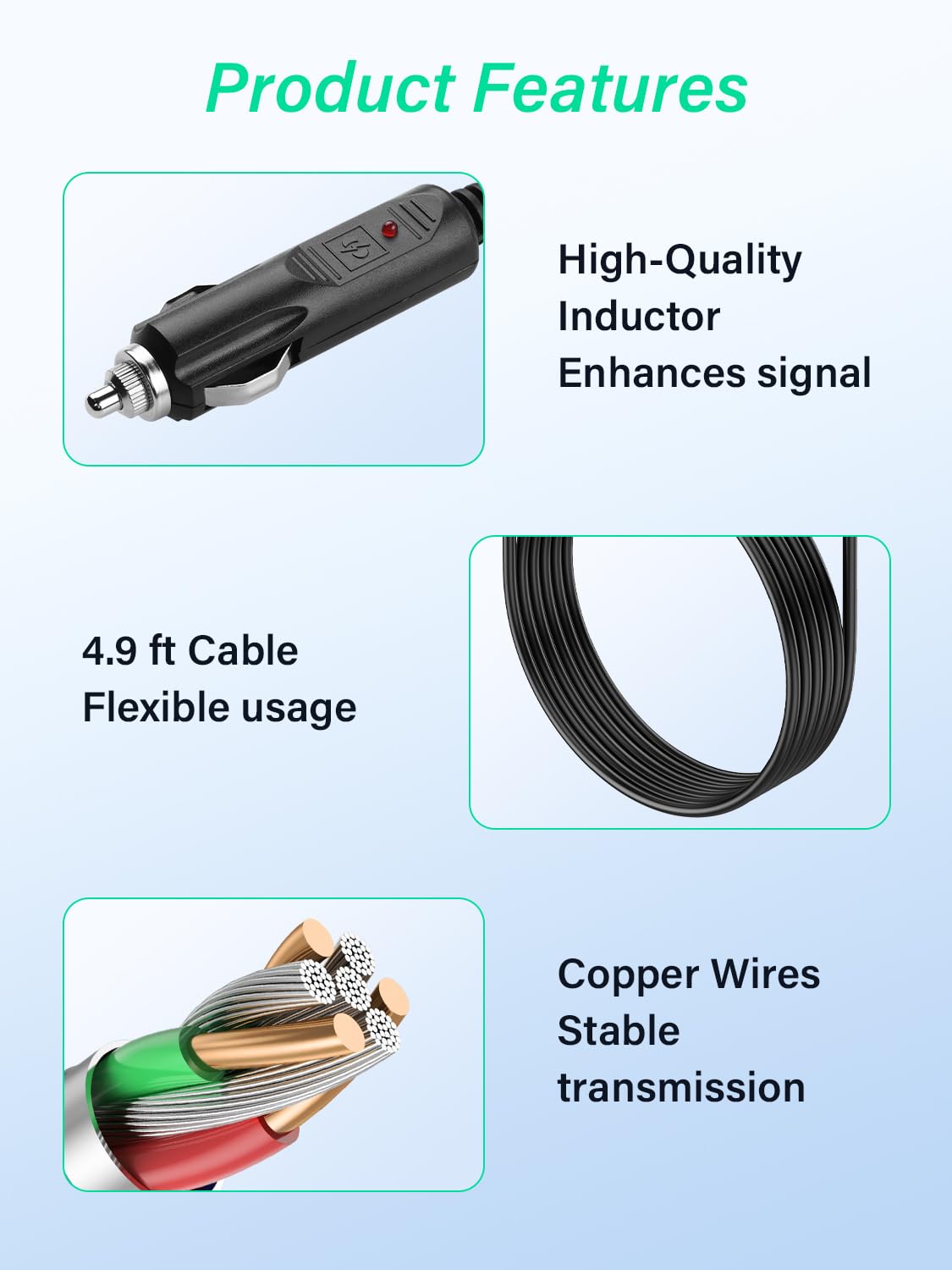 Prostokątny kabel do ładowania samochodu 12 V, 18 AWG DC 5,5 x 2,1 mm, wtyczka do gniazda zapalniczki samochodowej z bezpiecznikiem 10 A, do samochodów osobowych, ciężarowych, kamperów