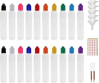 20pcs x 60ml (2oz) LDPE Empty Squeezable Liquid Dropper Bottles Eye Dropping Containers with Mixed CRC Caps Free Funnels Pipettes Blank Labels