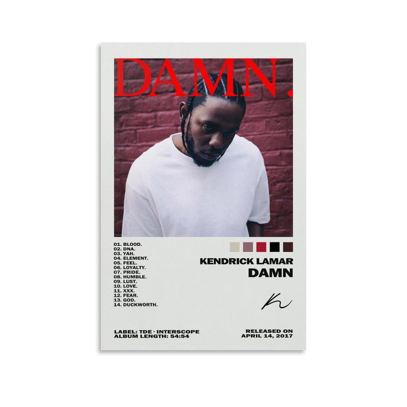 Jingluwrs Kendrick Lamar Poster Damn Album Cover Music Posters for Room Aesthetic Canvas Wall Art Bedroom Decor16x24inch(40x60cm)