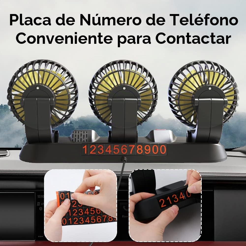Riloer 12V ventilador para coche, Ventilador de aire de verano de tres cabezas, Ventilador Circulador de Aire de Rotación de 360 °, encendedor de cigarrillos Ajuste de dos velocidades