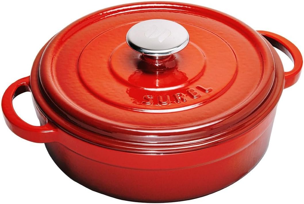 Aroma Kapak Kırmızı Yuvarlak Sığ Döküm Tencere 24 Cm