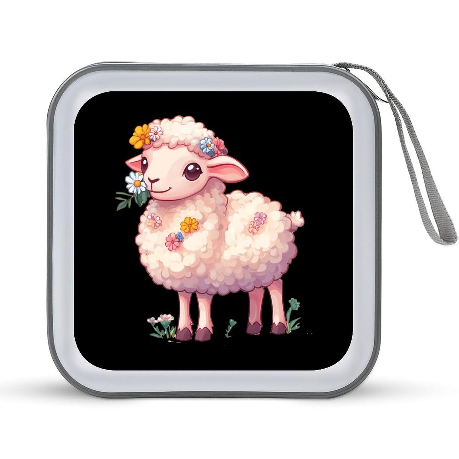 Cute Sheep with Flower CD Case Portable DVD Holder Storage Organizer for Home Travel